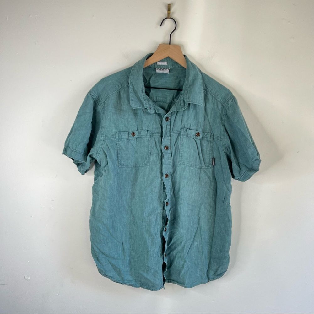 Columbia Blue Hemp Cotton Blend Button Down Shirt size XL